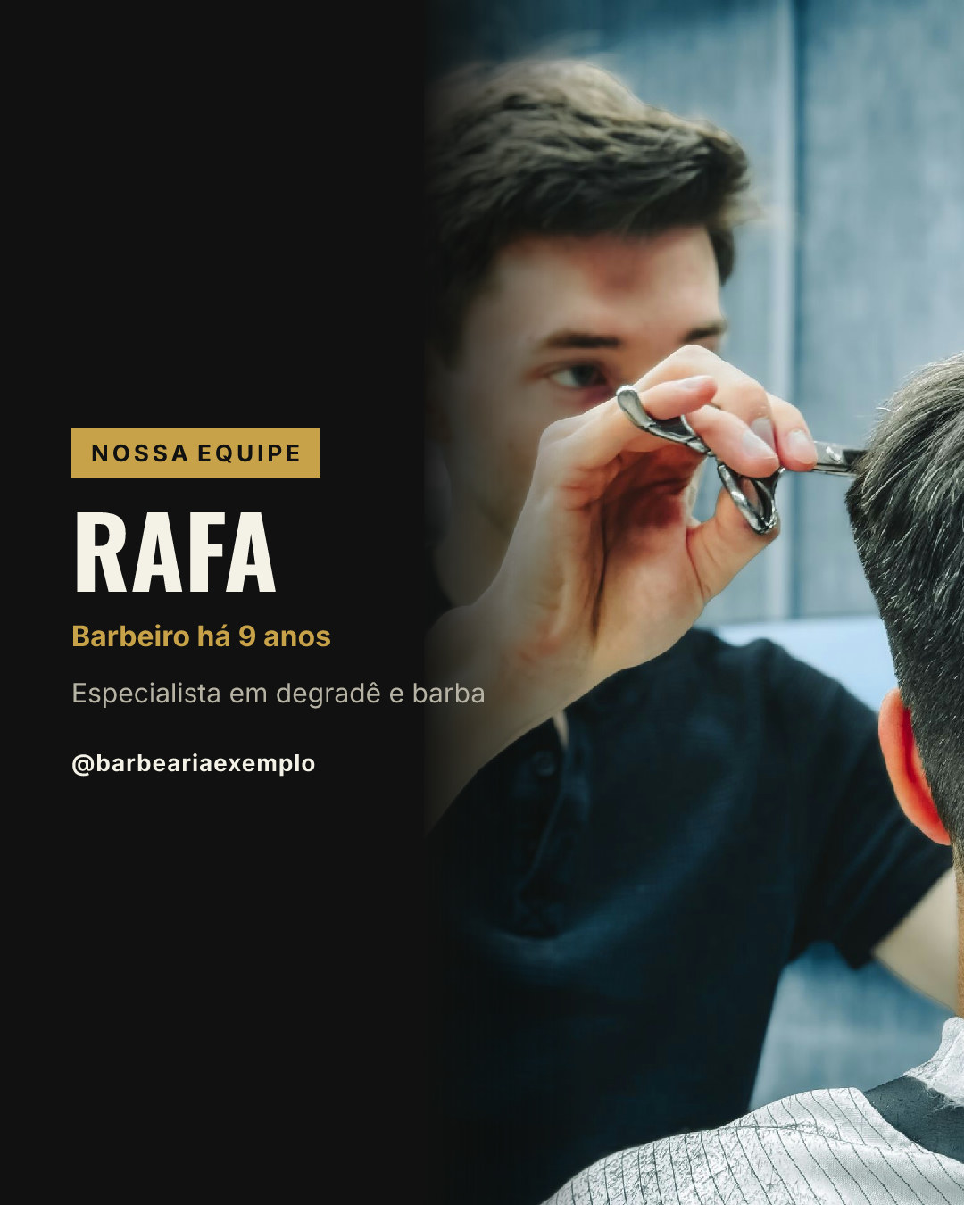 Arte vertical apresentando o barbeiro Rafa